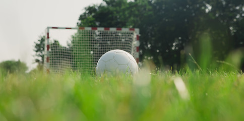 Image showing Soccer ball on the green field