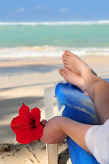 Image showing Relaxing on a beach