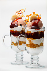 Image showing Caramel and chocolate parfait dessert