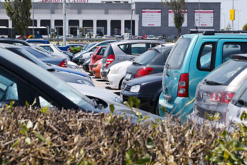 Image showing Cars parked in an open-air car park