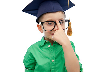 Image showing happy boy in bachelor hat and eyeglasses