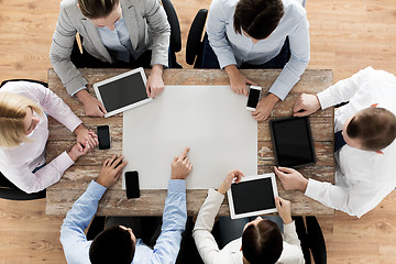 Image showing business team with smartphones and tablet pc