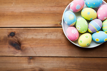 Image showing close up of colored easter eggs on plate