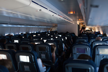 Image showing Cabin of modern passenger airplane 