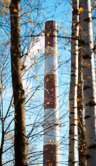 Image showing Factory chimney and trees.