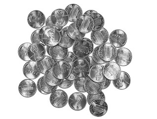 Image showing Black and white Dollar coins 1 cent wheat penny