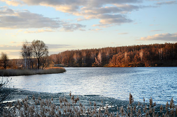 Image showing Spring landscape with melting ice on the lake on a clear day