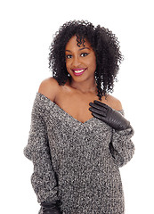 Image showing African American woman in gray sweater.