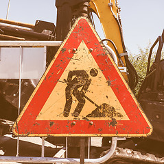 Image showing  Road works sign vintage