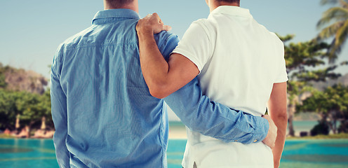 Image showing close up of happy male gay couple hugging