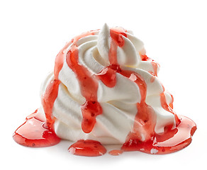 Image showing whipped cream with strawberry sauce