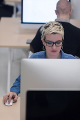 Image showing startup business, woman  working on desktop computer