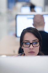 Image showing startup business, woman  working on desktop computer