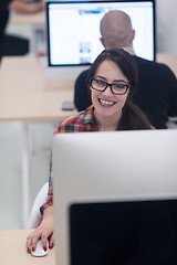 Image showing startup business, woman  working on desktop computer