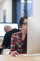 Image showing startup business, woman  working on desktop computer