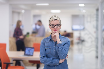 Image showing portrait of young business woman at office with team in backgrou