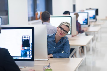 Image showing startup business, woman  working on desktop computer