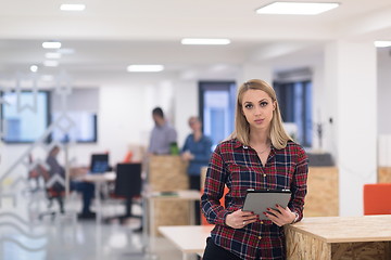 Image showing portrait of young business woman at office with team in backgrou