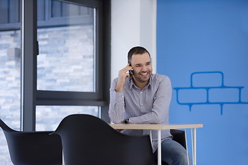 Image showing business man talking by phone in office