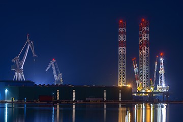 Image showing Industrial cargo cranes in the dock