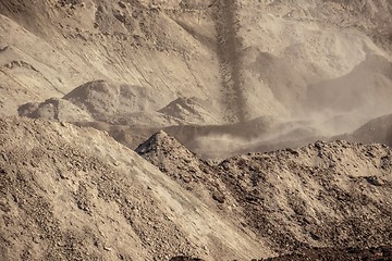 Image showing Large excavation site with heaps of sand