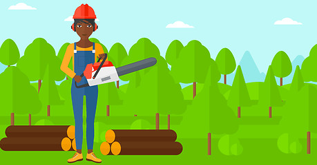 Image showing Lumberjack with chainsaw.