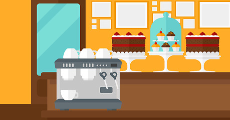 Image showing Background of bakery with pastry and coffee maker.