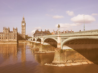 Image showing Westminster Bridge and Houses of Parliament in London vintage