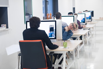 Image showing startup business, woman  working on desktop computer