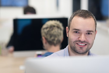 Image showing startup business, software developer working on desktop computer