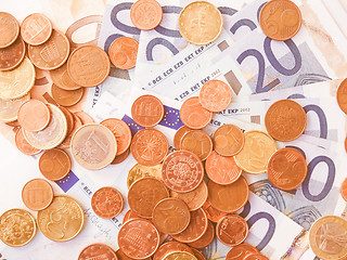 Image showing  Euros coins and notes vintage