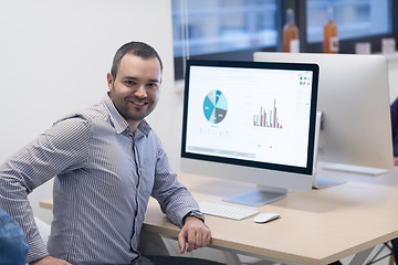 Image showing startup business, software developer working on desktop computer