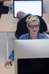 Image showing startup business, woman  working on desktop computer