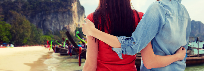 Image showing close up of lesbian couple over thailand beach