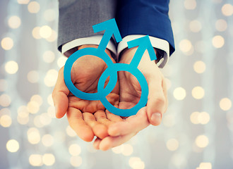 Image showing close up of happy male gay couple with love symbol