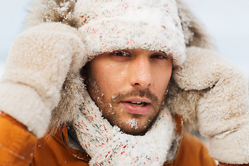 Image showing face of man in winter clothes outdoors