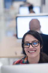 Image showing startup business, woman  working on desktop computer