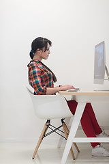 Image showing startup business, woman  working on desktop computer