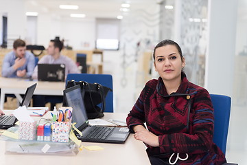 Image showing startup business, woman  working on laptop