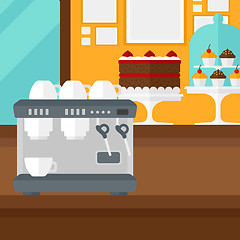 Image showing Background of bakery with pastry and coffee maker.