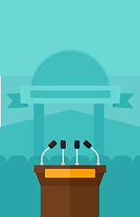 Image showing Background of tribune speech with microphones.