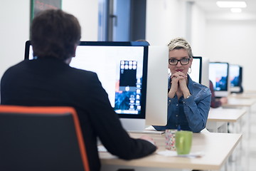 Image showing startup business, woman  working on desktop computer