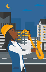 Image showing Woman playing saxophone.