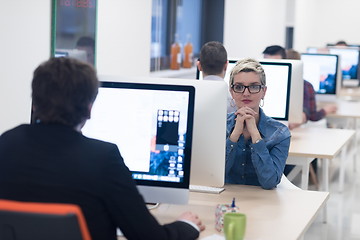 Image showing startup business, woman  working on desktop computer