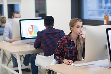 Image showing startup business, woman  working on desktop computer