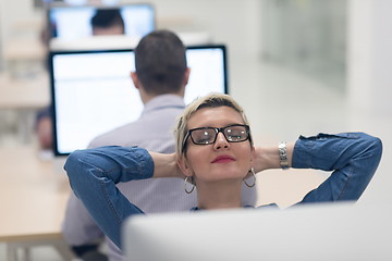 Image showing startup business, woman  working on desktop computer