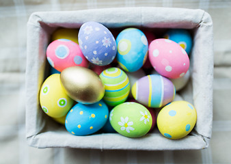 Image showing close up of colored easter eggs in basket