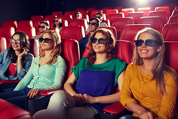 Image showing happy friends watching movie in 3d theater