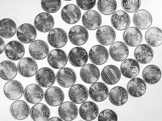 Image showing Black and white Dollar coins 1 cent wheat penny