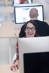 Image showing startup business, woman  working on desktop computer